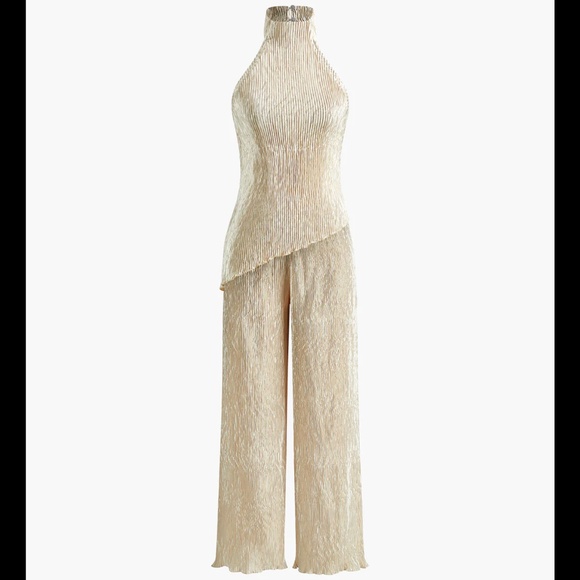 Commense Asymmetric Halter Crop Top w/Wide Leg Pant Set - Picture 7 of 9